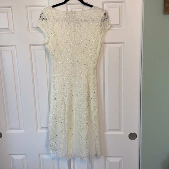 White Shimmer Dress w lace details - Picture 3 of 4